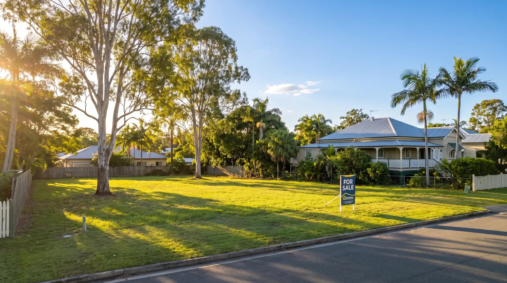 An empty residential block in warm afternoon light in North Brisbane