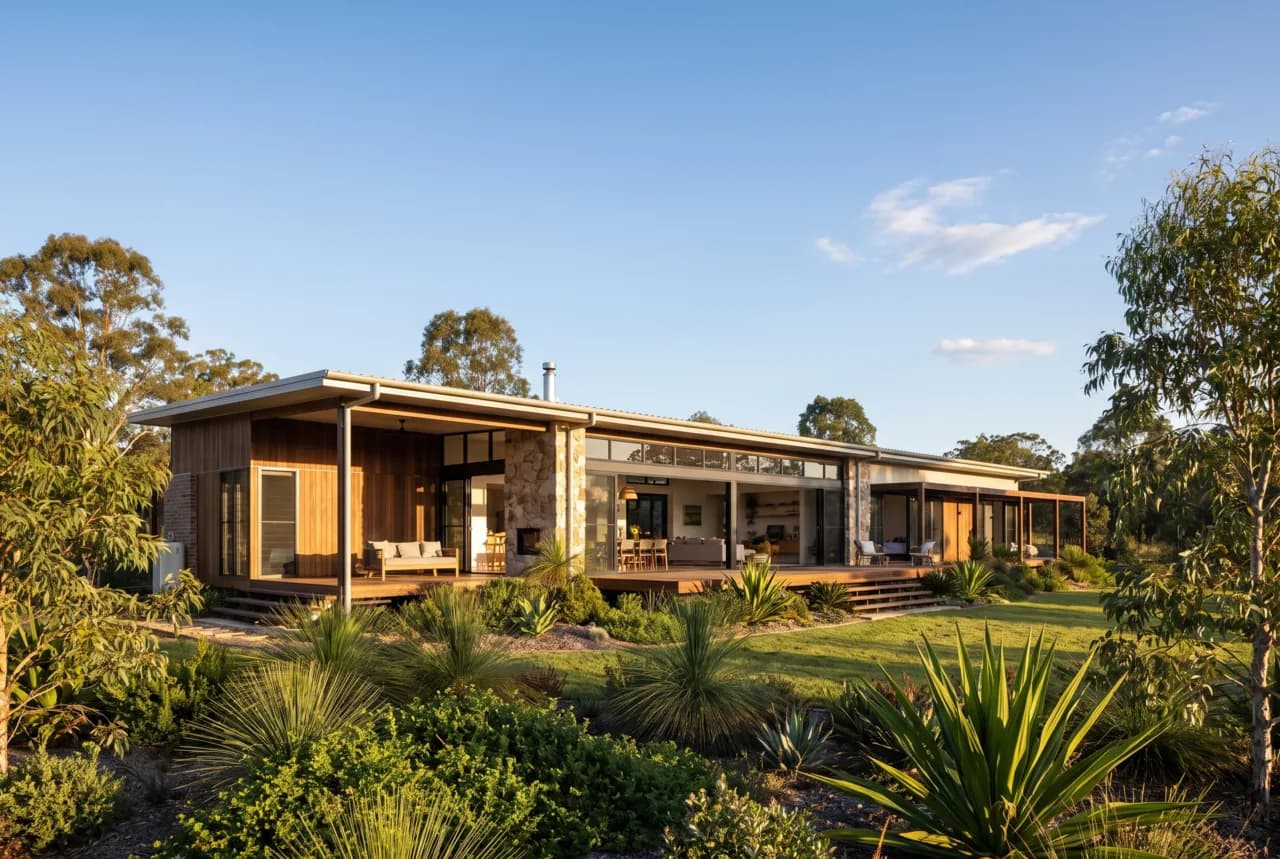 A long low acreage home with paddock fencing and gum trees across North Brisbane