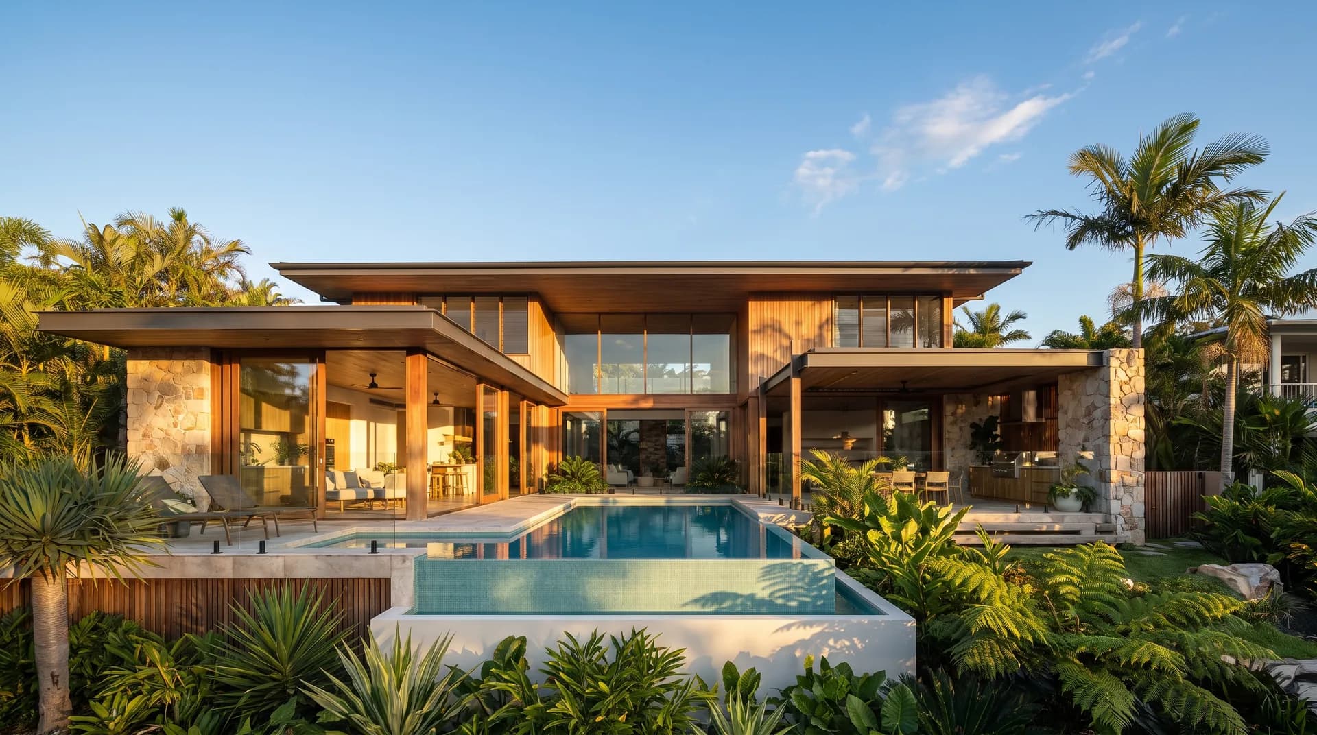 A premium custom home on the Sunshine Coast in warm afternoon light